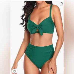 Emerald Green Two Piece High Waisted Swim Suit